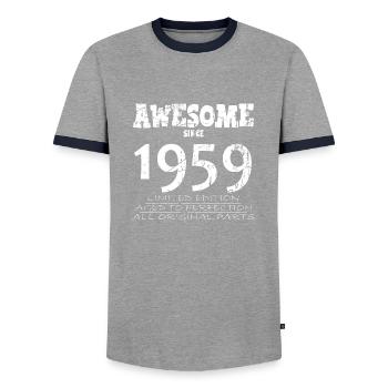 1959 - 65e anniversaire légendaire - T-shirt contrasté Homme - gris/marine  - Devant - AI Model Female 172 light (172cm) & AI Model Male 178 light (178cm)