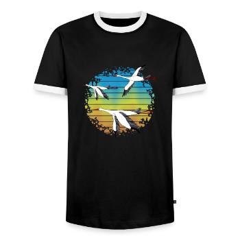 Störche - Männer Kontrast-T-Shirt - Schwarz/Weiß - Vorne - AI Model Female 172 light (172cm) & AI Model Male 178 light (178cm)