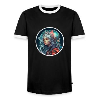 Sci Fi Fantasy Girl - Men's Ringer Shirt - black/white - Front - AI Model Female 172 light (172cm) & AI Model Male 178 light (178cm)