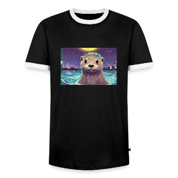Otti Skyline - Männer Kontrast-T-Shirt - Schwarz/Weiß - Vorne - AI Model Female 172 light (172cm) & AI Model Male 178 light (178cm)