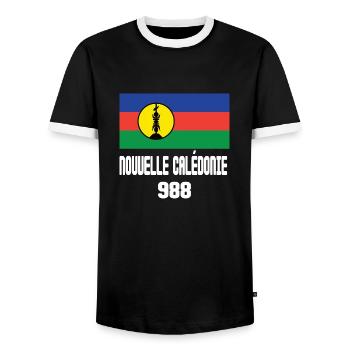 cadeau design kanak drapeau Nouvelle Calédonie - T-shirt contrasté Homme - noir/blanc - Devant - AI Model Female 172 light (172cm) & AI Model Male 178 light (178cm)