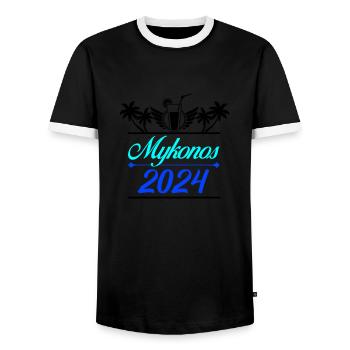 Mykonos 2024 - Men's Ringer Shirt - black/white - Front - AI Model Female 172 light (172cm) & AI Model Male 178 light (178cm)