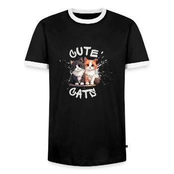 Cute Cats - Männer Kontrast-T-Shirt - Schwarz/Weiß - Vorne - AI Model Female 172 light (172cm) & AI Model Male 178 light (178cm)