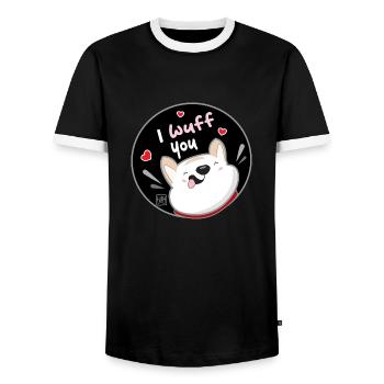Dog Korean - Japanese Style 09 - Men's Ringer Shirt - black/white - Front - AI Model Female 172 light (172cm) & AI Model Male 178 light (178cm)