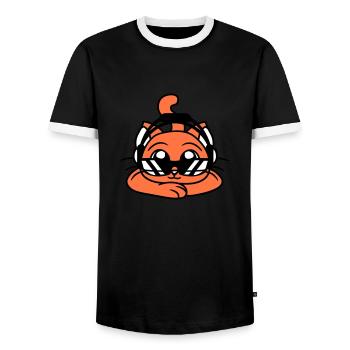 Coole DJ Katze Süßes Kätzchen Haustier Party Spaß - Männer Kontrast-T-Shirt - Schwarz/Weiß - Vorne - AI Model Female 172 light (172cm) & AI Model Male 178 light (178cm)