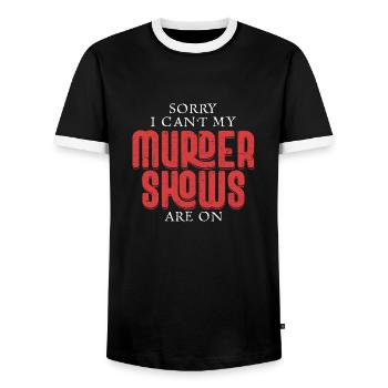 Je ne peux pas mes émissions de meurtre sont sur True Crime Murder S - T-shirt contrasté Homme - noir/blanc - Devant - AI Model Female 172 light (172cm) & AI Model Male 178 light (178cm)