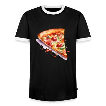 pizza - T-shirt contrasté Homme - noir/blanc - Devant - AI Model Female 172 light (172cm) & AI Model Male 178 light (178cm)