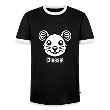 Niedlich aussehende Maus - "Cheese" Design - Männer Kontrast-T-Shirt - Schwarz/Weiß - Vorne - AI Model Female 172 light (172cm) & AI Model Male 178 light (178cm)