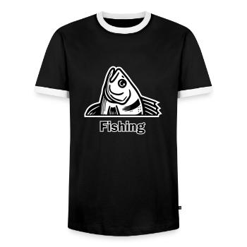 Caught perch - Fishing Design - Men's Ringer Shirt - black/white - Front - AI Model Female 172 light (172cm) & AI Model Male 178 light (178cm)