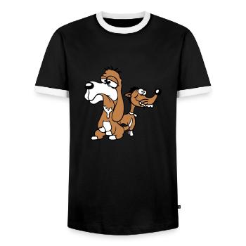 2 dogs team stupid two friends crew unhappy - Men's Ringer Shirt - black/white - Front - AI Model Female 172 light (172cm) & AI Model Male 178 light (178cm)