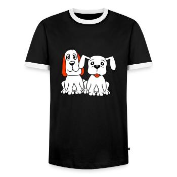 2 chiens équipe assis deux amis équipage heureux - T-shirt contrasté Homme - noir/blanc - Devant - AI Model Female 172 light (172cm) & AI Model Male 178 light (178cm)