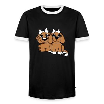 2 Équipe de chiens Deux amis Petites amies Couple Équipage - T-shirt contrasté Homme - noir/blanc - Devant - AI Model Female 172 light (172cm) & AI Model Male 178 light (178cm)