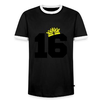 16 king - Männer Kontrast-T-Shirt - Schwarz/Weiß - Vorne - AI Model Female 172 light (172cm) & AI Model Male 178 light (178cm)