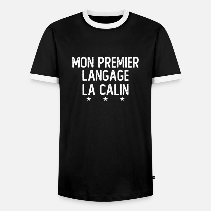 My first language: hugging - Men's Ringer Shirt - black/white