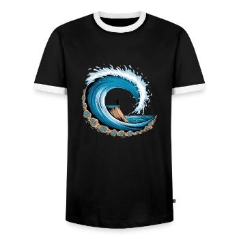 Friedliche Meereswelle mit Surf-Vibes - Männer Kontrast-T-Shirt - Schwarz/Weiß - Vorne - AI Model Female 172 light (172cm) & AI Model Male 178 light (178cm)