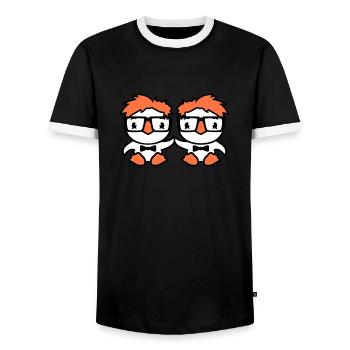 2 Birds Nerd Geek Smart Intelligent Horn-Rimmed Glasses - Men's Ringer Shirt - black/white - Front - AI Model Female 172 light (172cm) & AI Model Male 178 light (178cm)