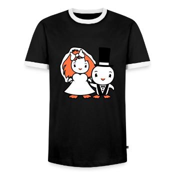 2 Birds Wedding Couple Ducks Wedding Man Woman Cute - Men's Ringer Shirt - black/white - Front - AI Model Female 172 light (172cm) & AI Model Male 178 light (178cm)