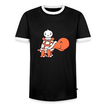 Duck Riding Sitting Giant Turtle 2 Friends - Men's Ringer Shirt - black/white - Front - AI Model Female 172 light (172cm) & AI Model Male 178 light (178cm)