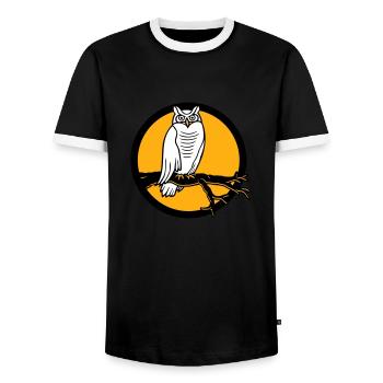 Owl Eagle Owl Branch Tree Forest Moon Night Full Moon Round - Men's Ringer Shirt - black/white - Front - AI Model Female 172 light (172cm) & AI Model Male 178 light (178cm)