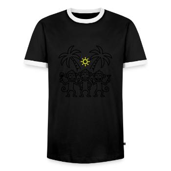 Singes de fête Palmiers de vacances - T-shirt contrasté Homme - noir/blanc - Devant - AI Model Female 172 light (172cm) & AI Model Male 178 light (178cm)