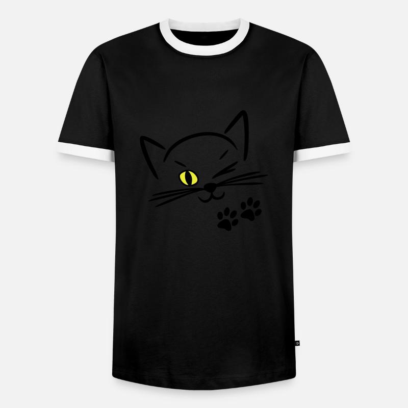 cute cat, winking eye - Men's Ringer Shirt - black/white