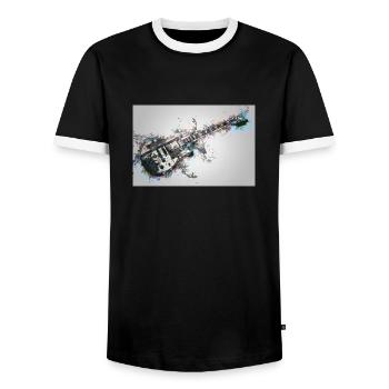Electro Guitar - Men's Ringer Shirt - black/white - Front - AI Model Female 172 light (172cm) & AI Model Male 178 light (178cm)