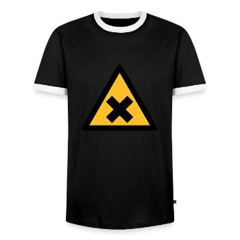 Hazard Symbol - Harmful Substances (2-color) - Men's Ringer Shirt - black/white - Front - AI Model Female 172 light (172cm) & AI Model Male 178 light (178cm)