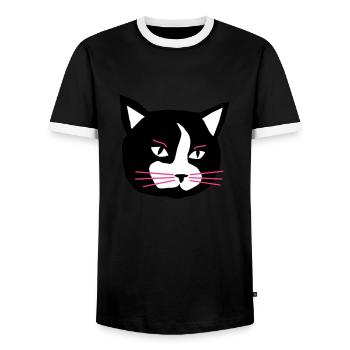 Cat - Männer Kontrast-T-Shirt - Schwarz/Weiß - Vorne - AI Model Female 172 light (172cm) & AI Model Male 178 light (178cm)