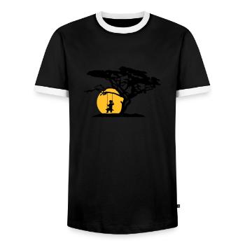 soleil silhouette arbre afrique savane trauri solitaire - T-shirt contrasté Homme - noir/blanc - Devant - AI Model Female 172 light (172cm) & AI Model Male 178 light (178cm)