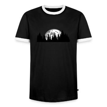 moon night full moon setting tree forest conifer - Men's Ringer Shirt - black/white - Front - AI Model Female 172 light (172cm) & AI Model Male 178 light (178cm)