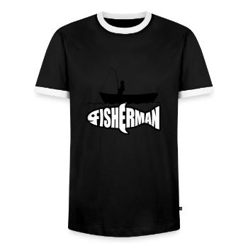 boat silhouette angler fisherman logo fischermann sea - Men's Ringer Shirt - black/white - Front - AI Model Female 172 light (172cm) & AI Model Male 178 light (178cm)