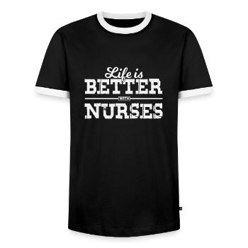 Nurse Doctor Hospital Nurse - Men's Ringer Shirt - black/white - Front - AI Model Female 172 light (172cm) & AI Model Male 178 light (178cm)