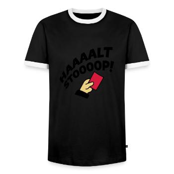 rote karte stop - Männer Kontrast-T-Shirt - Schwarz/Weiß - Vorne - AI Model Female 172 light (172cm) & AI Model Male 178 light (178cm)