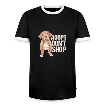 Adopting dogs instead of buying - animal rights activists - Men's Ringer Shirt - black/white - Front - AI Model Female 172 light (172cm) & AI Model Male 178 light (178cm)
