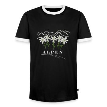 Alpen, Edelweiss, Berge - Männer Kontrast-T-Shirt - Schwarz/Weiß - Vorne - AI Model Female 172 light (172cm) & AI Model Male 178 light (178cm)