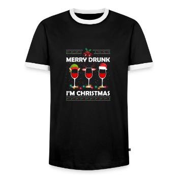Ugly Christmas Wein Bier Merry Drunk Im Christmas - T-shirt contrasté Homme - noir/blanc - Devant - AI Model Female 172 light (172cm) & AI Model Male 178 light (178cm)