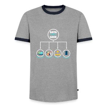 Data Analysis Data Geek Engineering Business - Men's Ringer Shirt - grey/navy  - Front - AI Model Female 172 light (172cm) & AI Model Male 178 light (178cm)