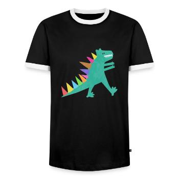 Mignon Vert T Rex Dinosaure - T-shirt contrasté Homme - noir/blanc - Devant - AI Model Female 172 light (172cm) & AI Model Male 178 light (178cm)