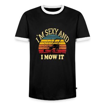 I'm Sexy And I Mow It. Funny Lawn Mower /garden l - Men's Ringer Shirt - black/white - Front - AI Model Female 172 light (172cm) & AI Model Male 178 light (178cm)