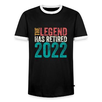 The legend is retired, retired - Men's Ringer Shirt - black/white - Front - AI Model Female 172 light (172cm) & AI Model Male 178 light (178cm)