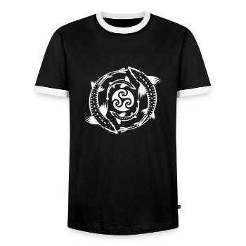 Poissons tribaux - T-shirt contrasté Homme - noir/blanc - Devant - AI Model Female 172 light (172cm) & AI Model Male 178 light (178cm)