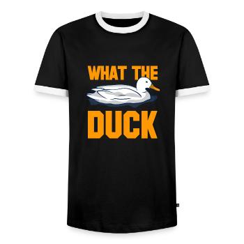What The Duck - Männer Kontrast-T-Shirt - Schwarz/Weiß - Vorne - AI Model Female 172 light (172cm) & AI Model Male 178 light (178cm)