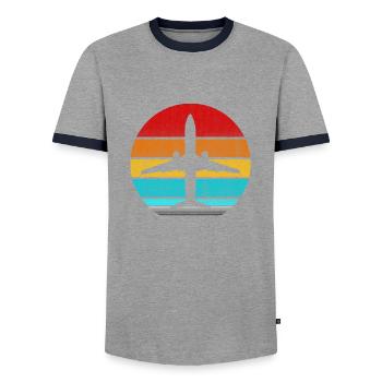 airplane - Men's Ringer Shirt - grey/navy  - Front - AI Model Female 172 light (172cm) & AI Model Male 178 light (178cm)