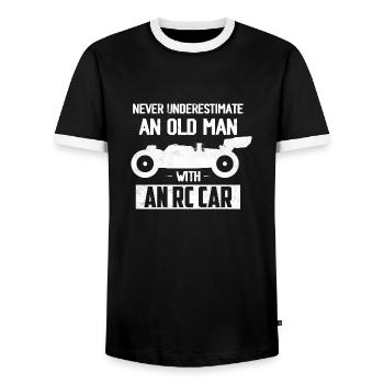Never Underestimate An Old Man With An RC Car Raci - Männer Kontrast-T-Shirt - Schwarz/Weiß - Vorne - AI Model Female 172 light (172cm) & AI Model Male 178 light (178cm)