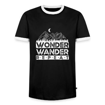 wandern berge natur berg wanderer trekking alpen - Männer Kontrast-T-Shirt - Schwarz/Weiß - Vorne - AI Model Female 172 light (172cm) & AI Model Male 178 light (178cm)