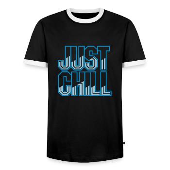 Just Chill Text Logo - Männer Kontrast-T-Shirt - Schwarz/Weiß - Vorne - AI Model Female 172 light (172cm) & AI Model Male 178 light (178cm)