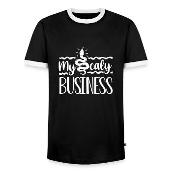 Banana Ball Python Herpetologist My Scaly - Men's Ringer Shirt - black/white - Front - AI Model Female 172 light (172cm) & AI Model Male 178 light (178cm)