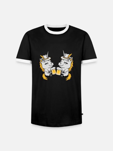 Einhorn Freunde Bier Anstoßen - Männer Kontrast-T-Shirt - Schwarz/Weiß
