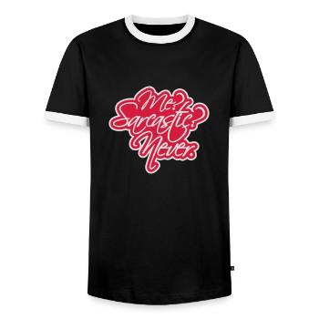me sarcastic never Zitat - Männer Kontrast-T-Shirt - Schwarz/Weiß - Vorne - AI Model Female 172 light (172cm) & AI Model Male 178 light (178cm)