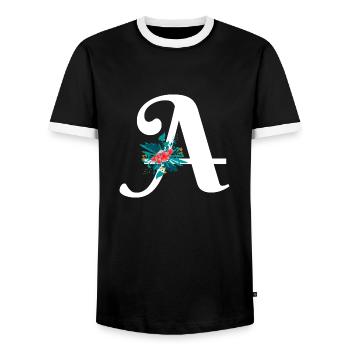lettre A fleuris - T-shirt contrasté Homme - noir/blanc - Devant - AI Model Female 172 light (172cm) & AI Model Male 178 light (178cm)